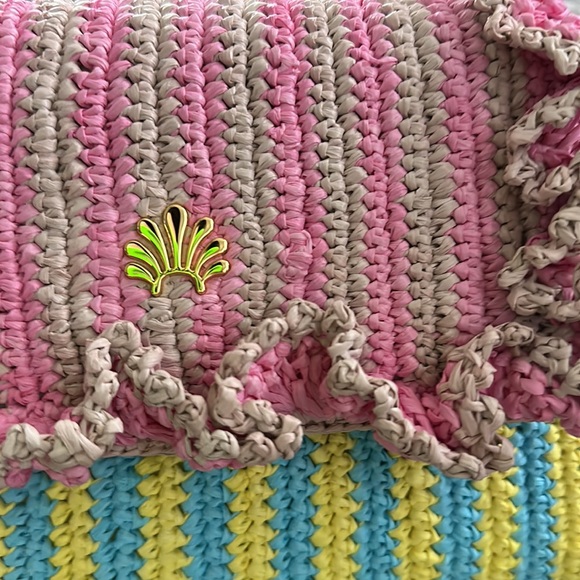 NWT! Lele Sadoughi Tabitha Raffia Ruffle Handbag Pink Purple Barbie Barbiecore - Picture 10 of 13